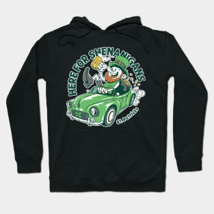 Here for Shenanigans Leprechaun Driving Car for St Patrick's Day Hoodie